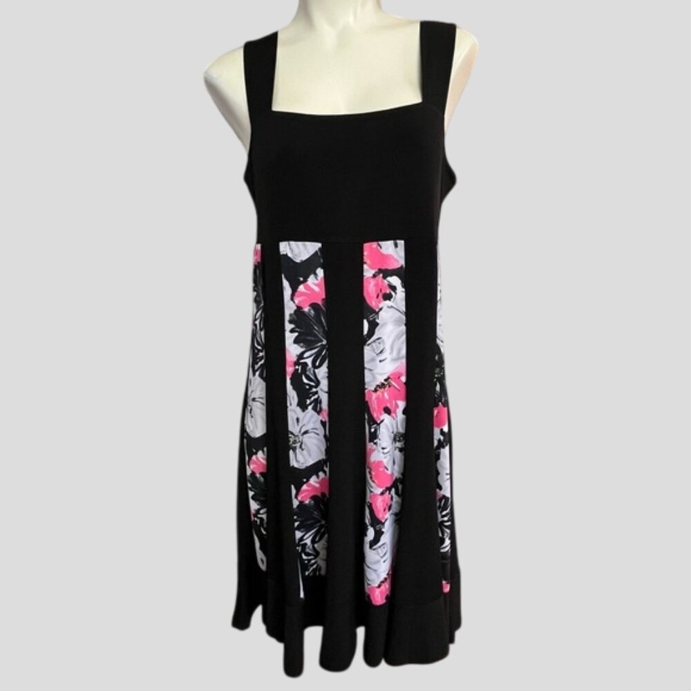 Swan Sleeveless Pink Floral Panels Swing Flare Dress